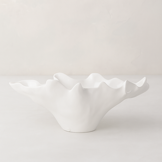 Montes Doggett Handmade Ceramic Centerpiece 4773, white organic-shaped bowl, 18"L x 17"W x 11"H.