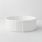 Handmade creamy white ceramic dog bowl by Montes Doggett, 8"Dia x 3"H, with textured sides.