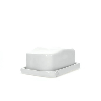 Handmade Montes Doggett ceramic European butter dish, creamy white glaze, 6"L x 4.5"W x 3"H.