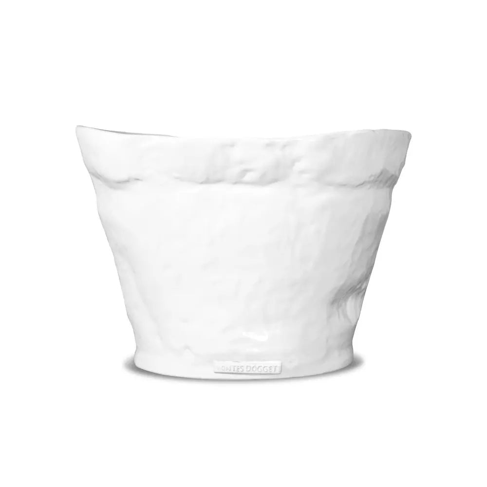 Handmade Montes Doggett ceramic ice bucket in creamy white glaze, 13"L x 11.5"W x 9"H.