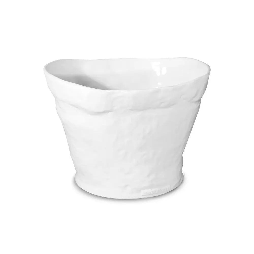 Handmade Montes Doggett ceramic ice bucket, creamy white glaze, 13"L x 11.5"W x 9"H.