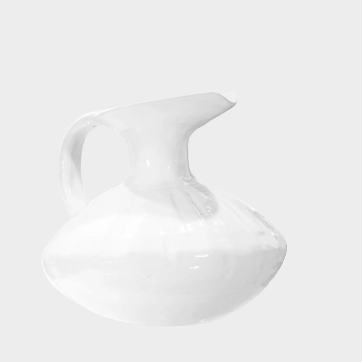 Handmade creamy white glazed ceramic pitcher 5431 by Montes Doggett, organic shape, 11"D x 10"H.