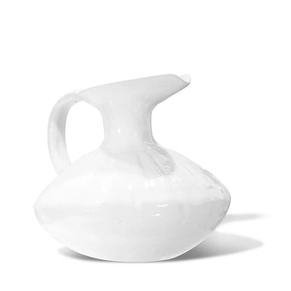 Handmade creamy white ceramic pitcher 5431 by Montes Doggett, organic shape, 11"D x 10"H.