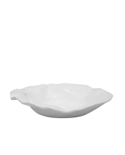 Montes Doggett handmade ceramic platter, creamy white glaze, organic wavy edges, 16"l x 14.5"w.