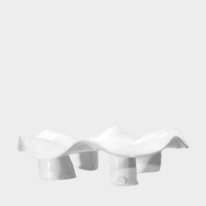 Handmade creamy white ceramic platter 5450 by Montes Doggett, organic wavy shape, 14"D x 3.5"H.