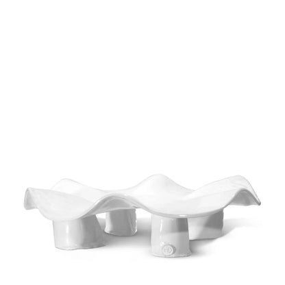 Handmade creamy white ceramic platter 5450 by Montes Doggett, organic wavy shape, 14"D x 3.5"H.