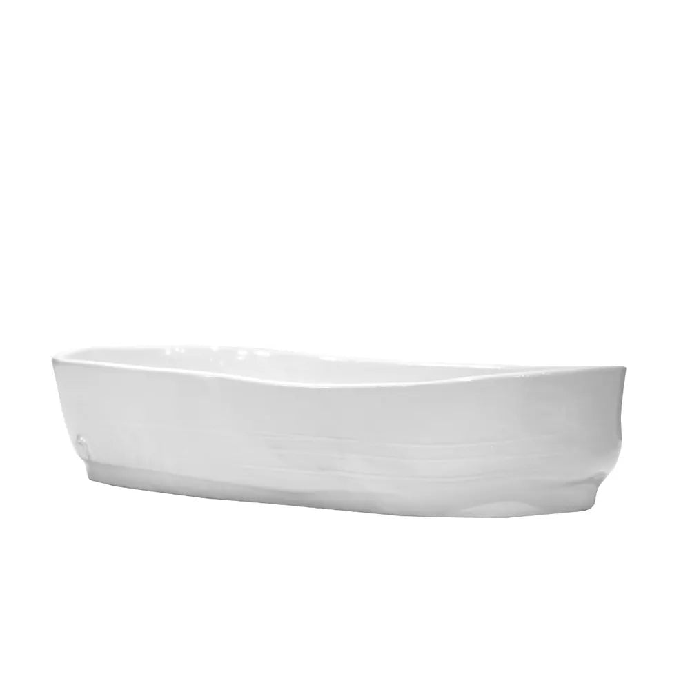 Handmade creamy white ceramic oval serve bowl by Montes Doggett, 15.5"L.