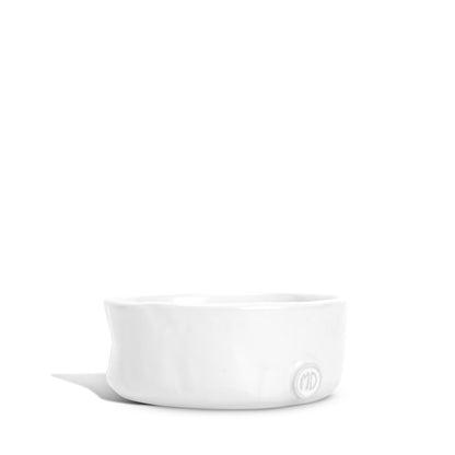Set of 3 Montes Doggett handmade creamy white ceramic serve bowls with organic shapes and MD logo.