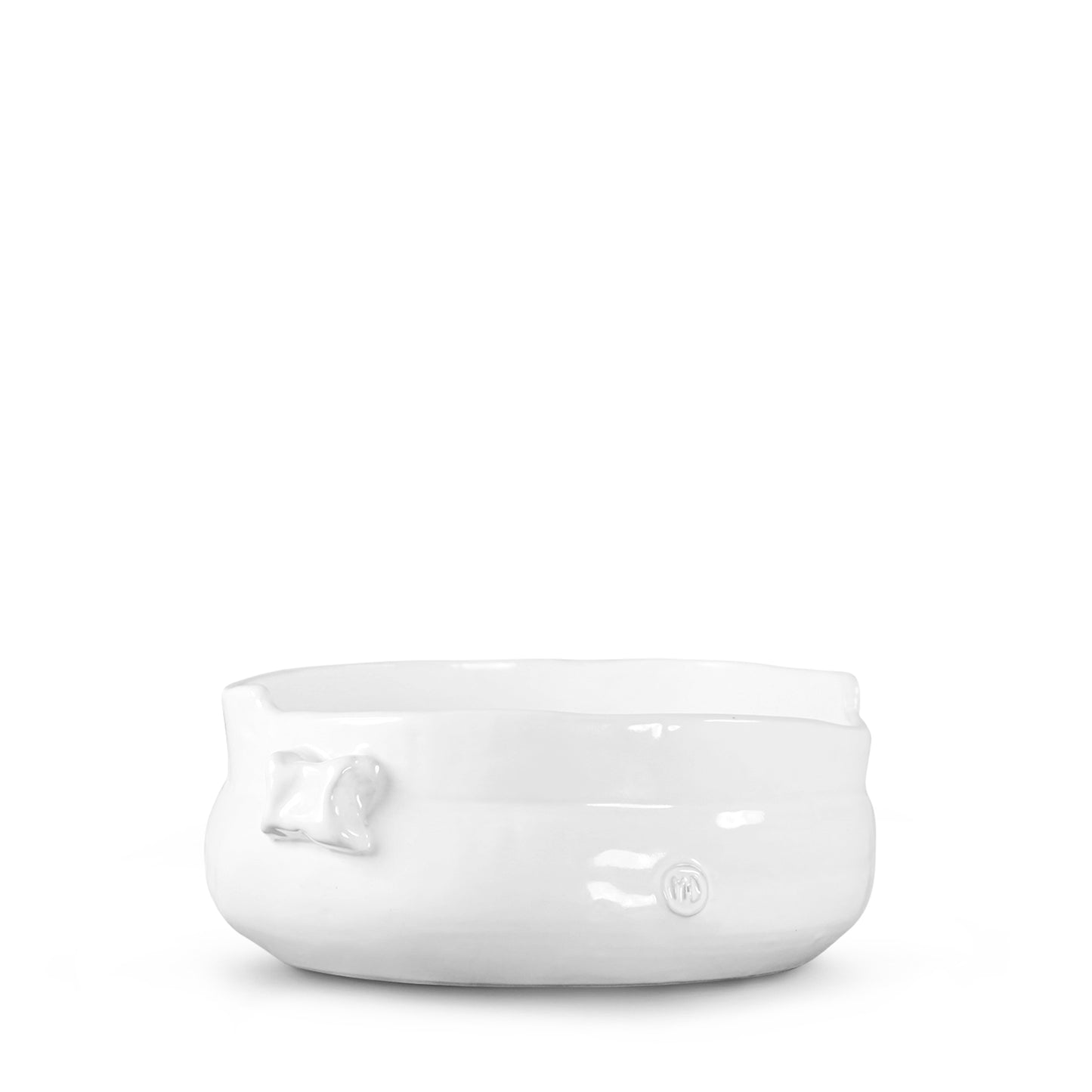 Handmade creamy white ceramic serve bowl 8.5"Dia x 3.5"H with organic shape and subtle texture.