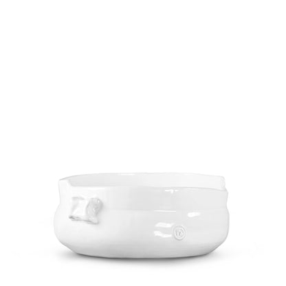 Handmade creamy white ceramic serve bowl 8.5"Dia x 3.5"H with organic shape and subtle texture.