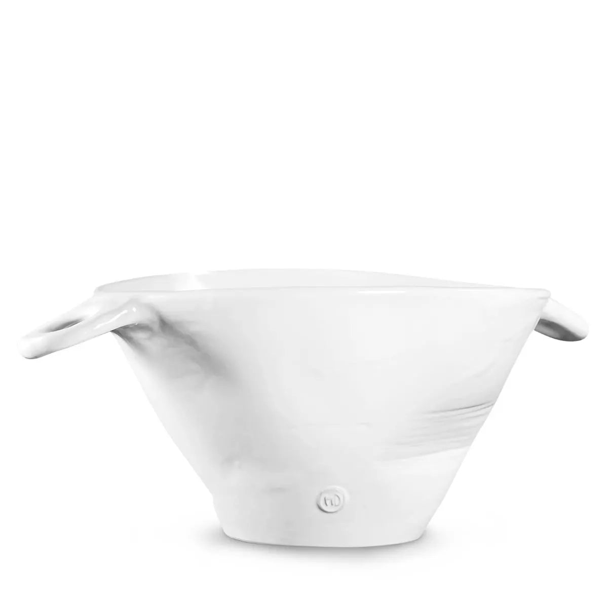 Handmade creamy white ceramic serve bowl 5284-L by Montes Doggett, organic shape, two small handles.