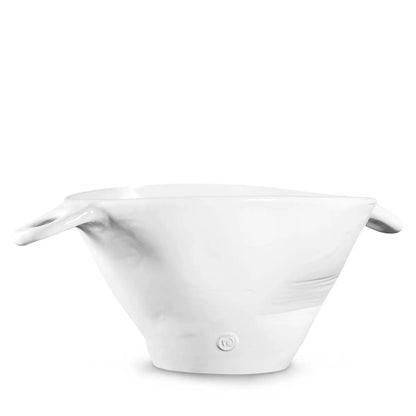 Handmade creamy white ceramic serve bowl 5284-L by Montes Doggett, organic shape, two small handles.