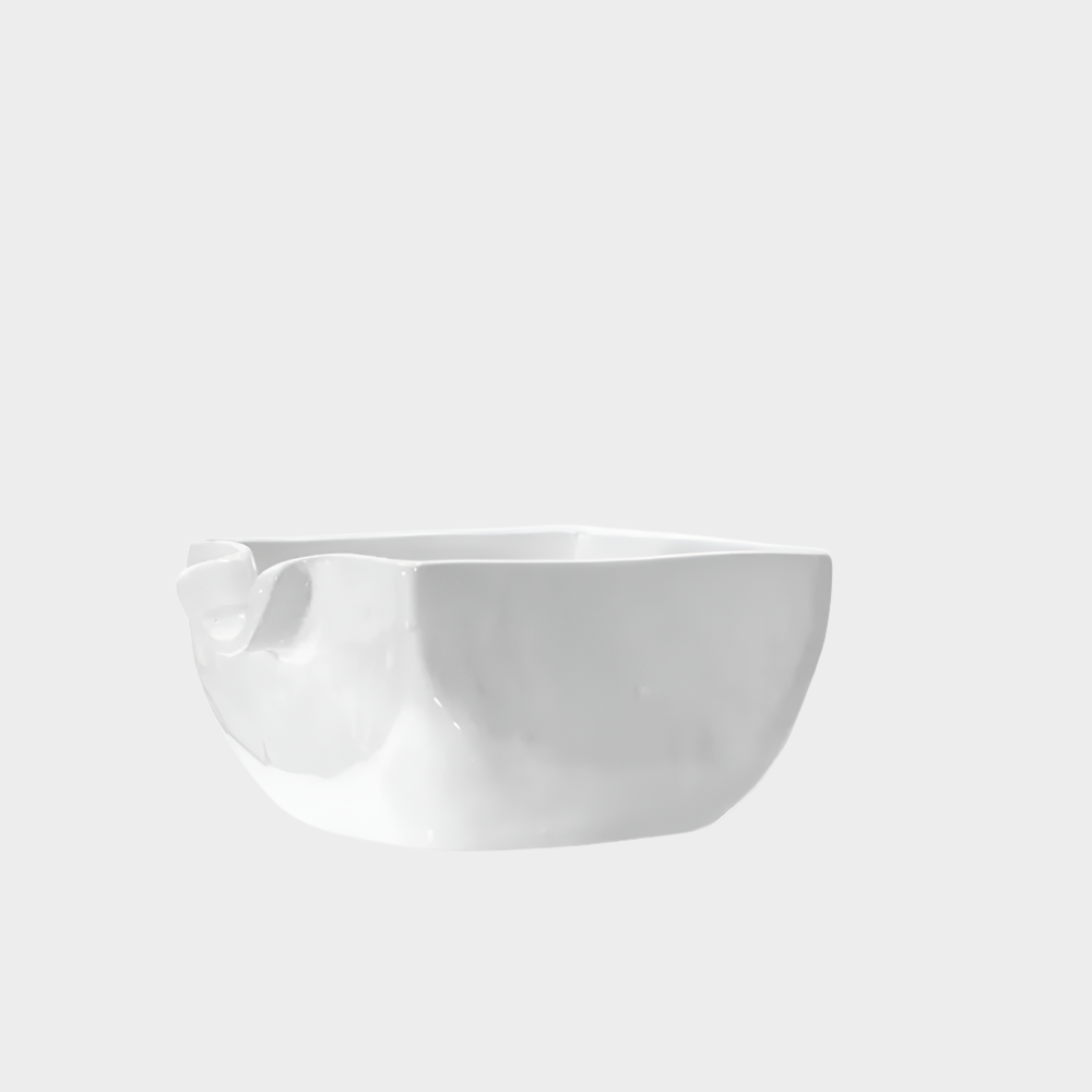 Handmade creamy white ceramic serve bowl 5428, organic shape, 6"Dia x 3.5"H.