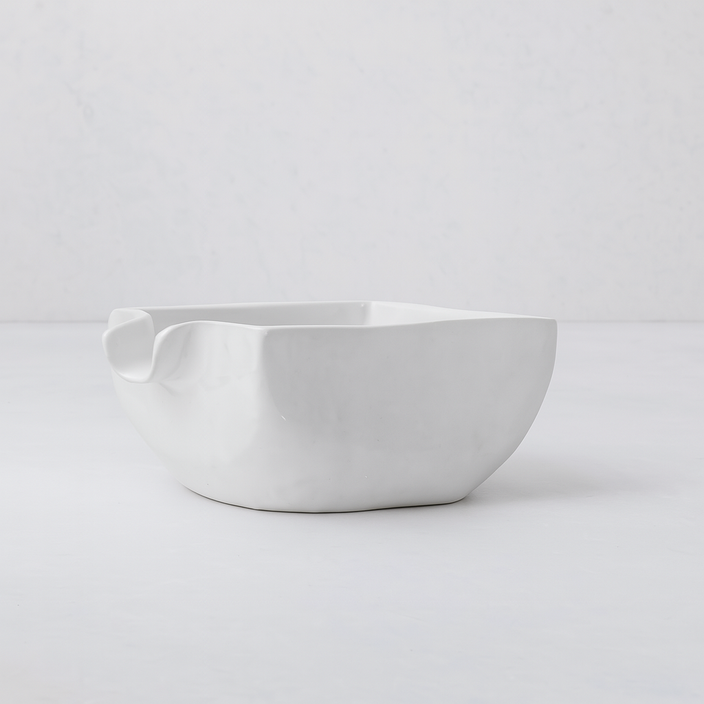 Handmade creamy white ceramic serve bowl 5428, organic shape, 6"Dia x 3.5"H.