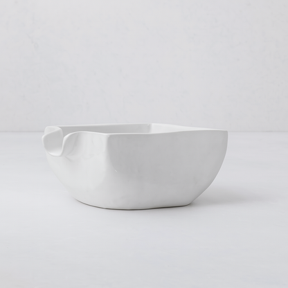 Handmade creamy white ceramic serve bowl 5428, organic shape, 6"Dia x 3.5"H.
