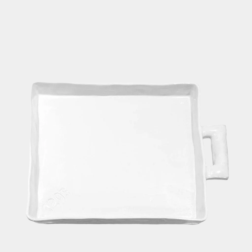 Handmade Ceramic Serving Platter 5454 by Montes Doggett, creamy white, organic-shaped, with handle and "1205" engraving.