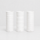 Set of 3 handmade Montes Doggett ceramic vases, creamy white glaze, varying textured designs.