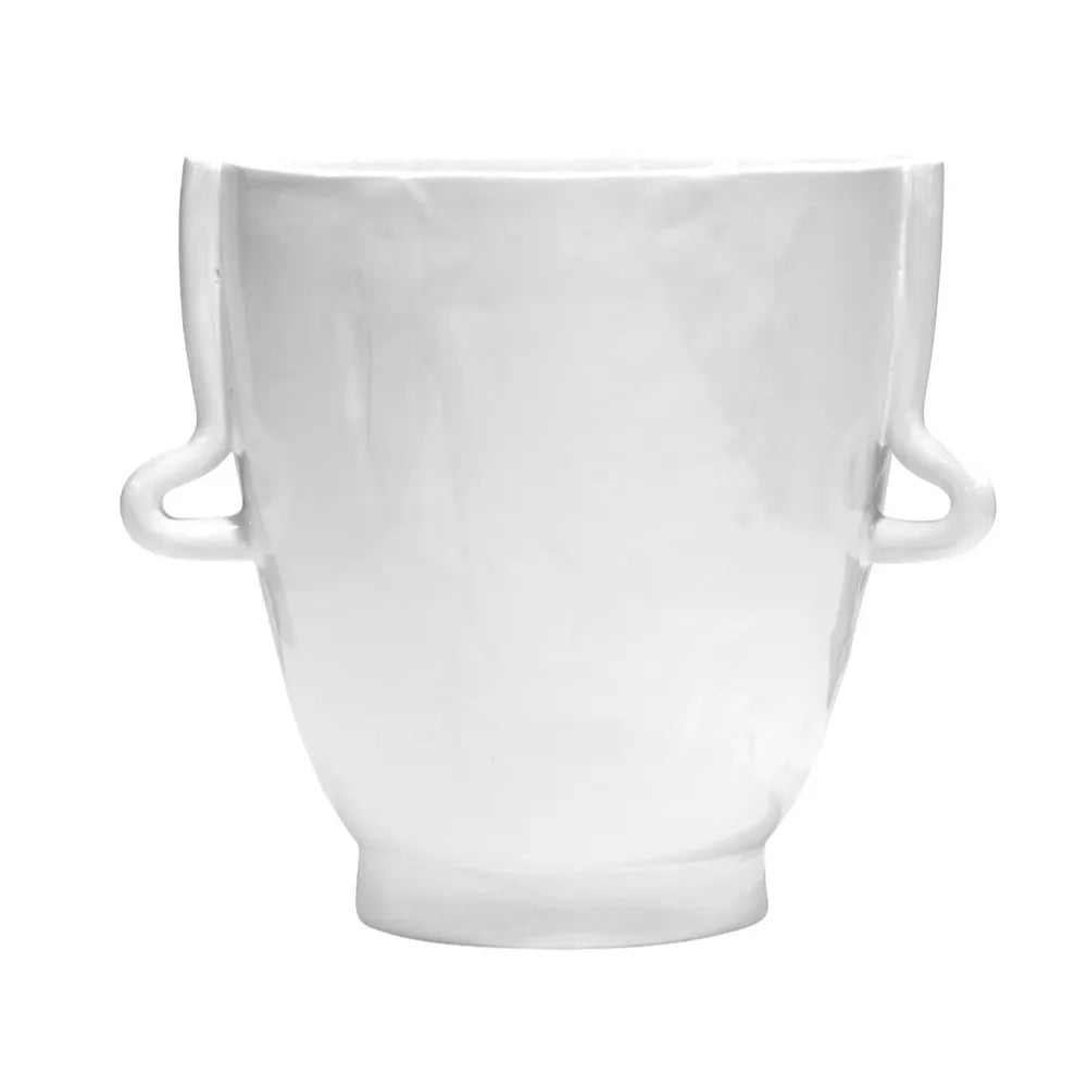 Handmade creamy white ceramic vase bowl 4761-L by Montes Doggett, organic shape, two small handles.