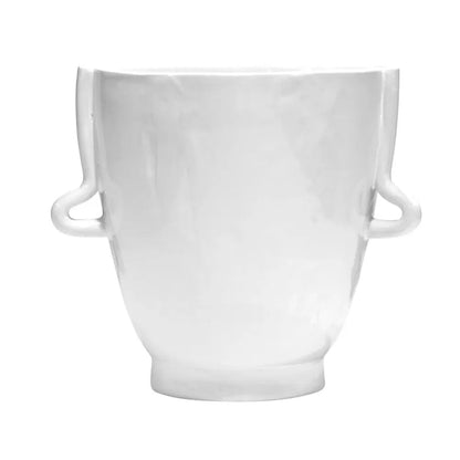 Handmade creamy white ceramic vase bowl 4761-L by Montes Doggett, organic shape, two small handles.