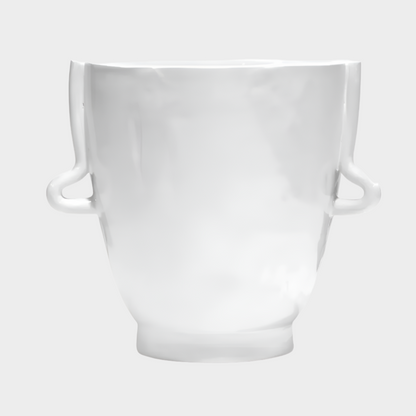 Handmade creamy white glazed ceramic vase bowl 4761-L by Montes Doggett, organic shape with handles.