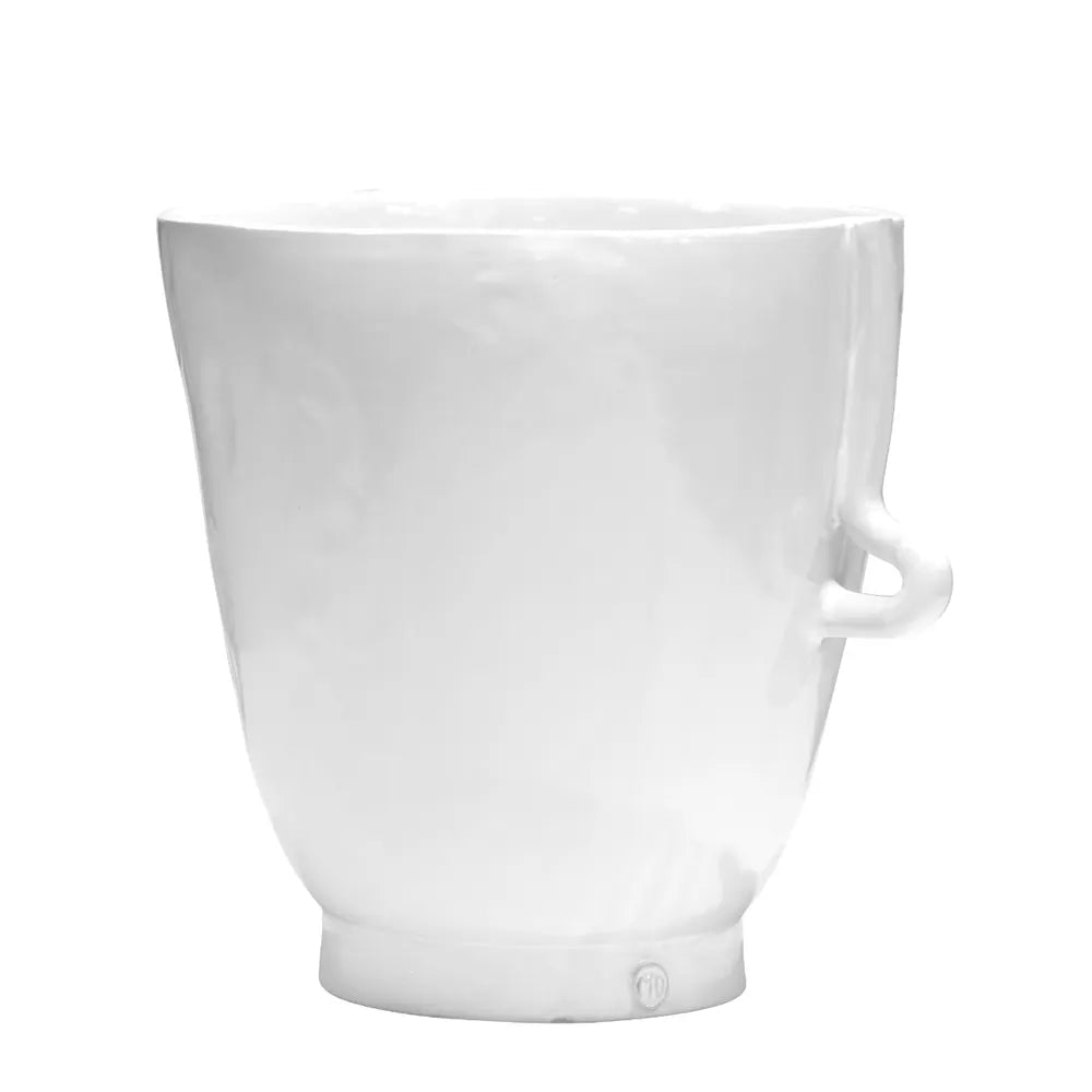 Handmade creamy white ceramic vase bowl 4761-L by Montes Doggett, organic shape with small handle detail.