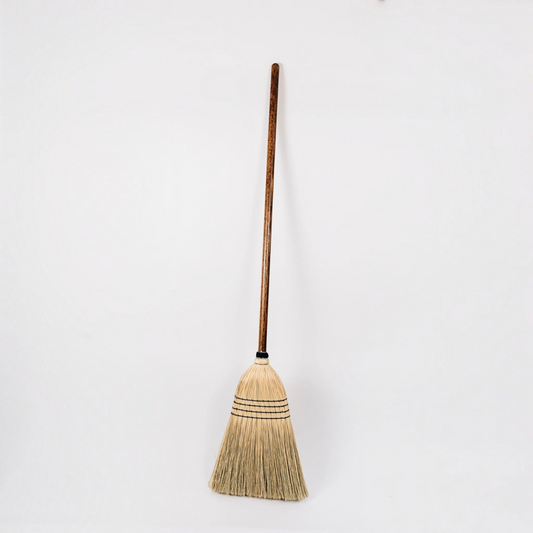 Hudson Grace handmade natural straw broom with a long oak wood handle for rustic home cleaning and decor
