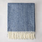 Harbor Blue Italian Herringbone Throw Blanket, 51"x67" cotton-acrylic, with white fringe.