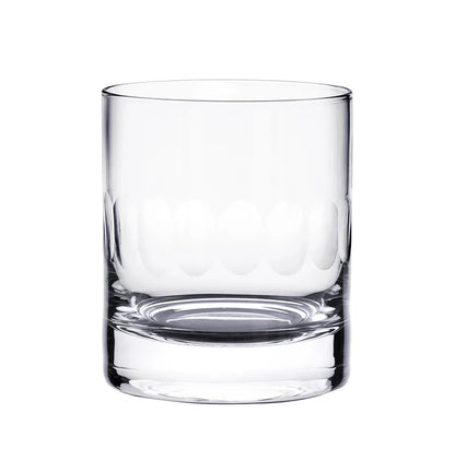 Clear glass Harrington double old fashioned tumbler with a thick base and subtle oval-patterned detailing.