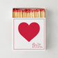 White box of "Heart Felt" oversized matches with a large red heart design and red-tipped matchsticks.