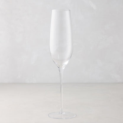 Clear, tall HG Heritage Champagne Glass, mouth-blown glass, 10"H.