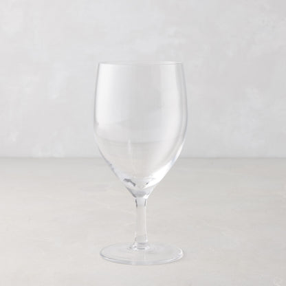 Clear, mouth-blown HG Heritage Water Glass, 6.3"H x 3"Dia, 12oz, with a thin stem and wide base.