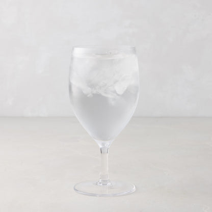 HG Heritage Water Glass, clear mouth-blown glass, 6.3"H x 3"Dia, filled with ice water.