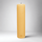 HG Amber Unscented Pillar Candle, 3"x12" paraffin, hand-dipped, with gold HG logo.