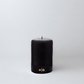 HG Black Unscented Pillar Candle, 3"x4", with gold HG logo, oversized cotton wick.
