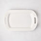 White ceramic serving platter with handles, 11"W x 18"L, from HG Ceramic Medium collection.