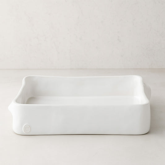 HG Handmade Ceramic Square Baking Dish 4904, creamy white glaze, by Montes Doggett.