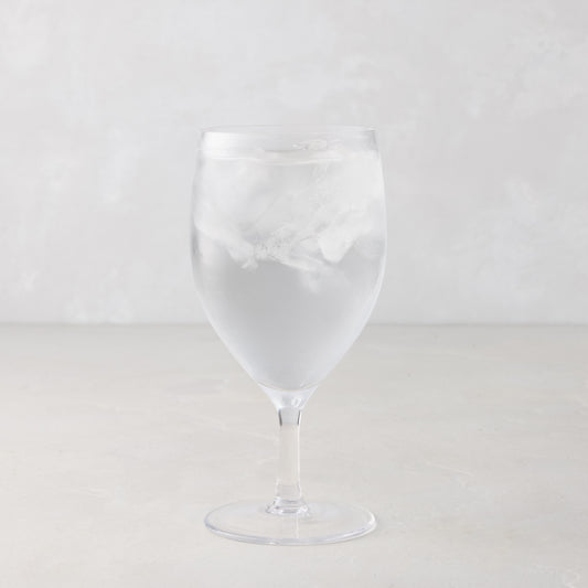 HG Heritage Water Glass, clear mouth-blown glass, 6.3"H x 3"Dia, filled with ice water.