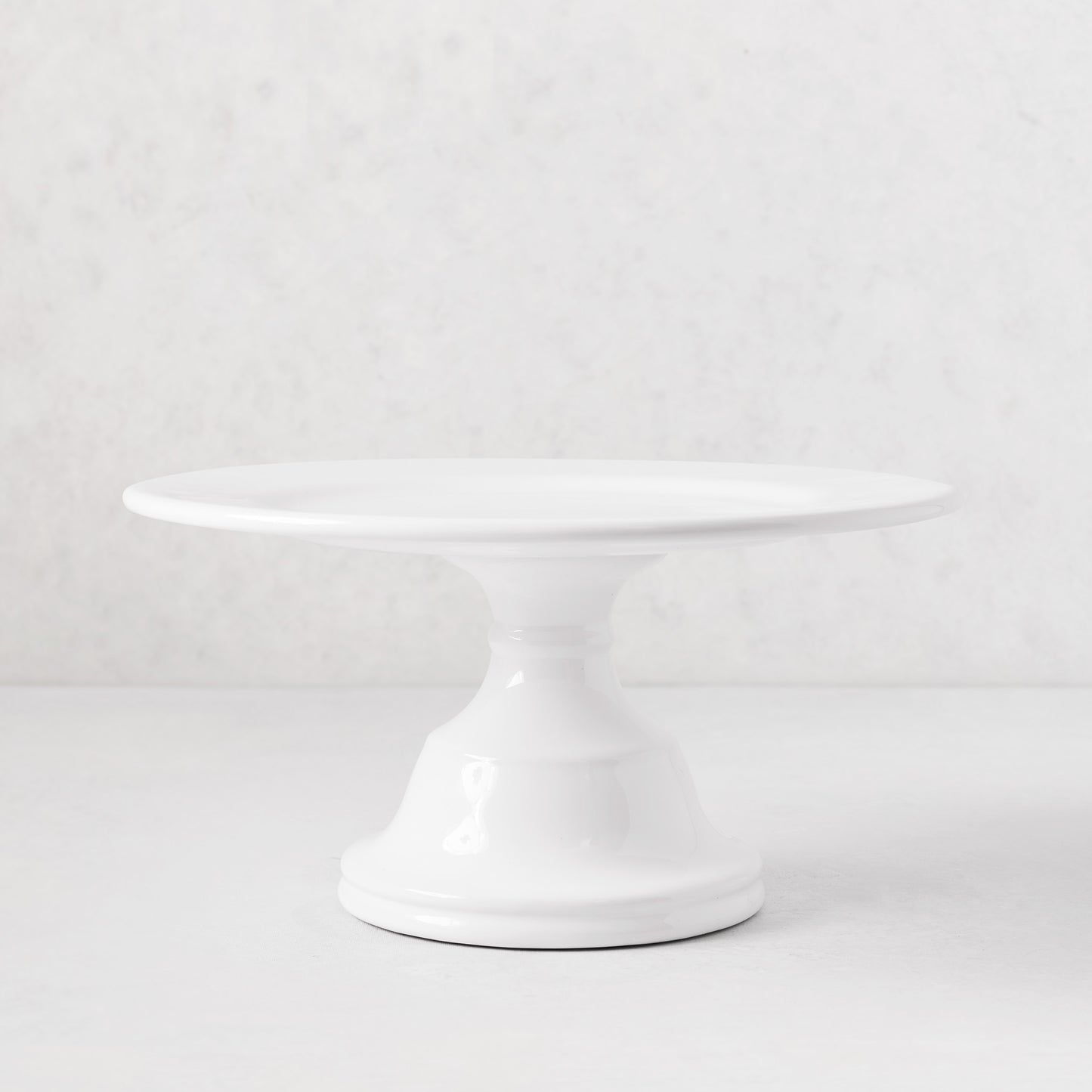 HG Original Small Pedestal Cake Stand, creamy white ceramic, 10.5" Dia. 5.5" H, clean edges.