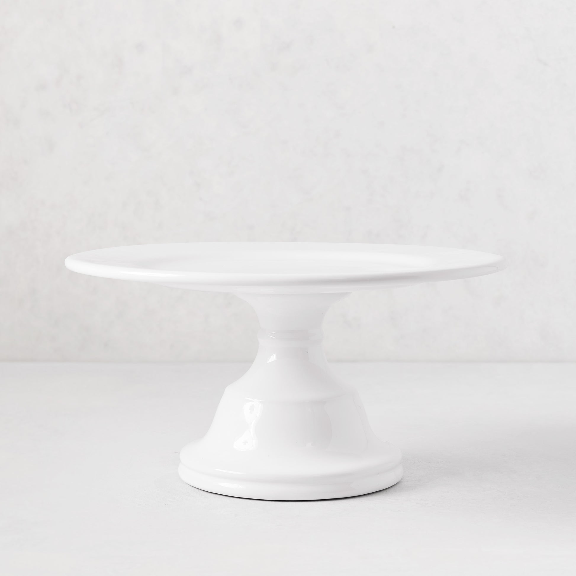 HG Original Small Pedestal Cake Stand, creamy white ceramic, 10.5" Dia. 5.5" H, clean edges.