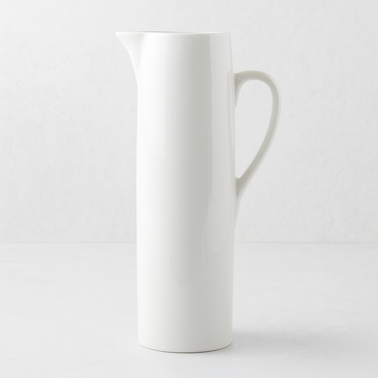 HG Original Tall Ceramic Pitcher, creamy white, 15"H, straight edges, classic design.
