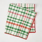 Folded Holiday Green and Red Gingham Cotton Napkin with embroidered red trim, 22" square.