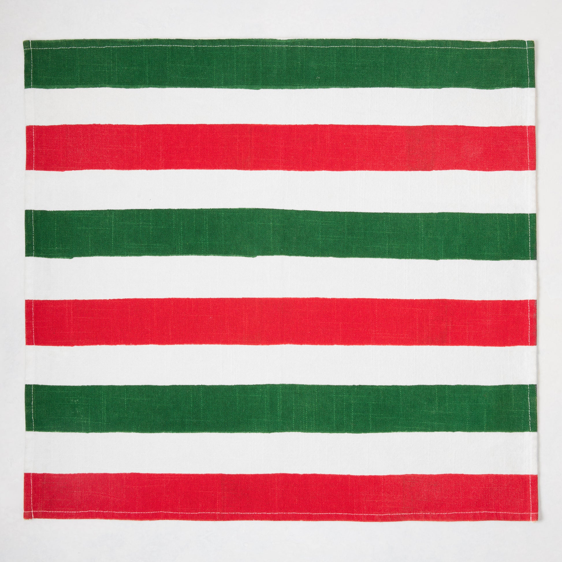 Holiday Red and Green Hampton Stripe Napkin, 100% cotton, hand block-printed.