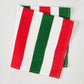 Holiday Hampton Stripe Napkin, red, green, and white block-printed cotton napkin.