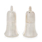 Silverplate bell-shaped salt and pepper shakers with minimalist design.