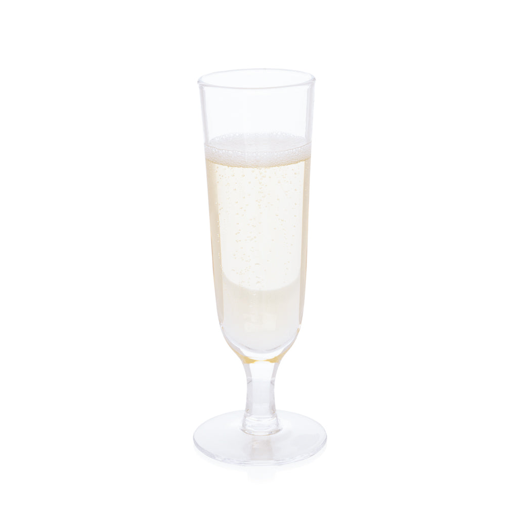 Hudson Champagne Flute, clear glass, 2.7"Dia x 7.7"H, filled with sparkling champagne.