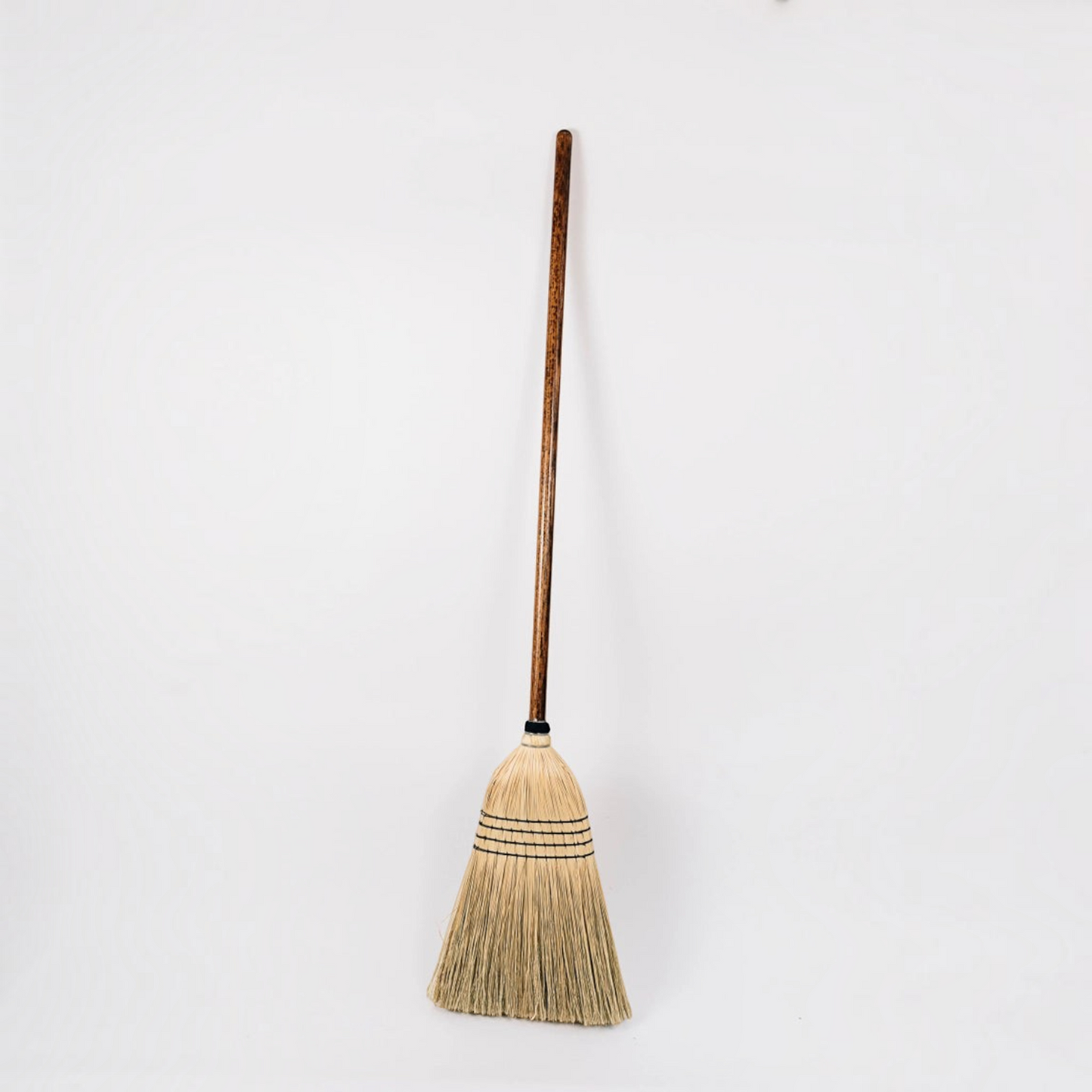Hudson Grace handmade natural straw broom with a long oak wood handle for rustic home cleaning and decor