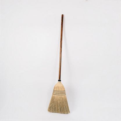 Hudson Grace handmade natural straw broom with a long oak wood handle for rustic home cleaning and decor