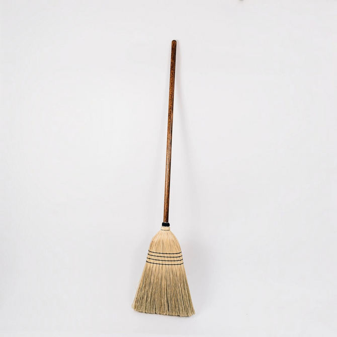 Hudson Grace handmade natural straw broom with a long oak wood handle for rustic home cleaning and decor