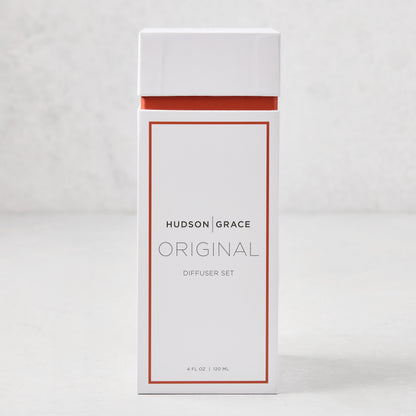 Hudson Grace Original Diffuser Set in a white box with an orange band and text.
