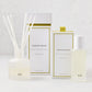 Hudson Grace San Marzano room spray and diffuser gift set with minimalist glass bottles and white boxes.